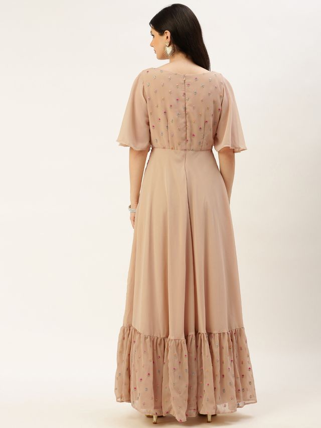 Bollywood Vogue Ready To Wear Peach Embroidered Georgette Dress