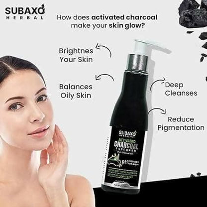 SUBAXO Herbal Activated Charcoal Face Wash Removes Dirt & Impurities Skin Brightening Herbal Face Wash for Women & Men (200ml) - HalfPe