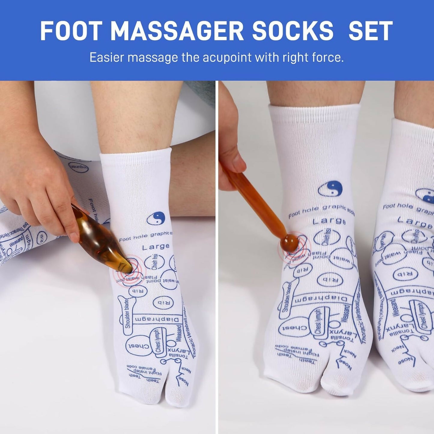 Foot Reflexology Socks with Massage Tool Acupressure Therapy Set for Pain Relief, Stress Reduction & Wellness Acupuncture Point Massage Socks for Relaxation & Health Care