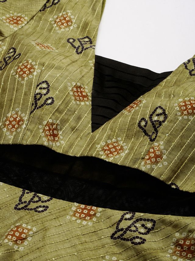 Bollywood Vogue Ready To Wear Green Printed Art Silk Cotton Gown