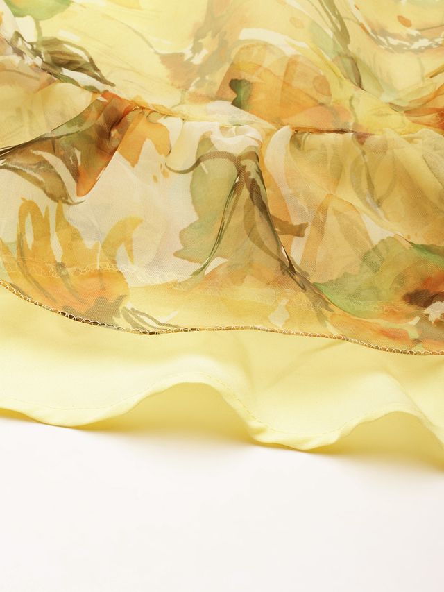Bollywood Vogue Ready To Wear Yellow Printed Organza Lehenga