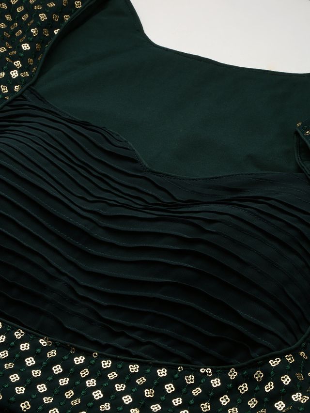 Bollywood Vogue Ready To Wear Green Georgette Sequins Gown