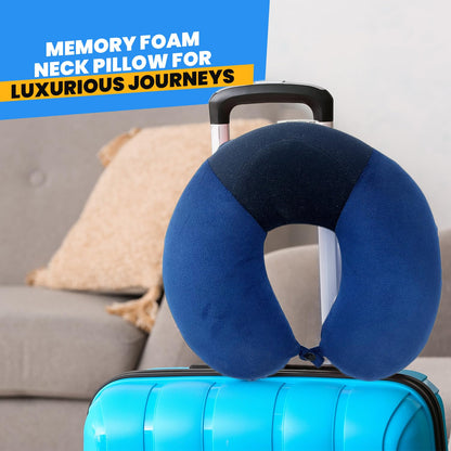 Sleepsia Velvet Memory Foam Neck Raised Travel Pillow Multipurpose (Blue)