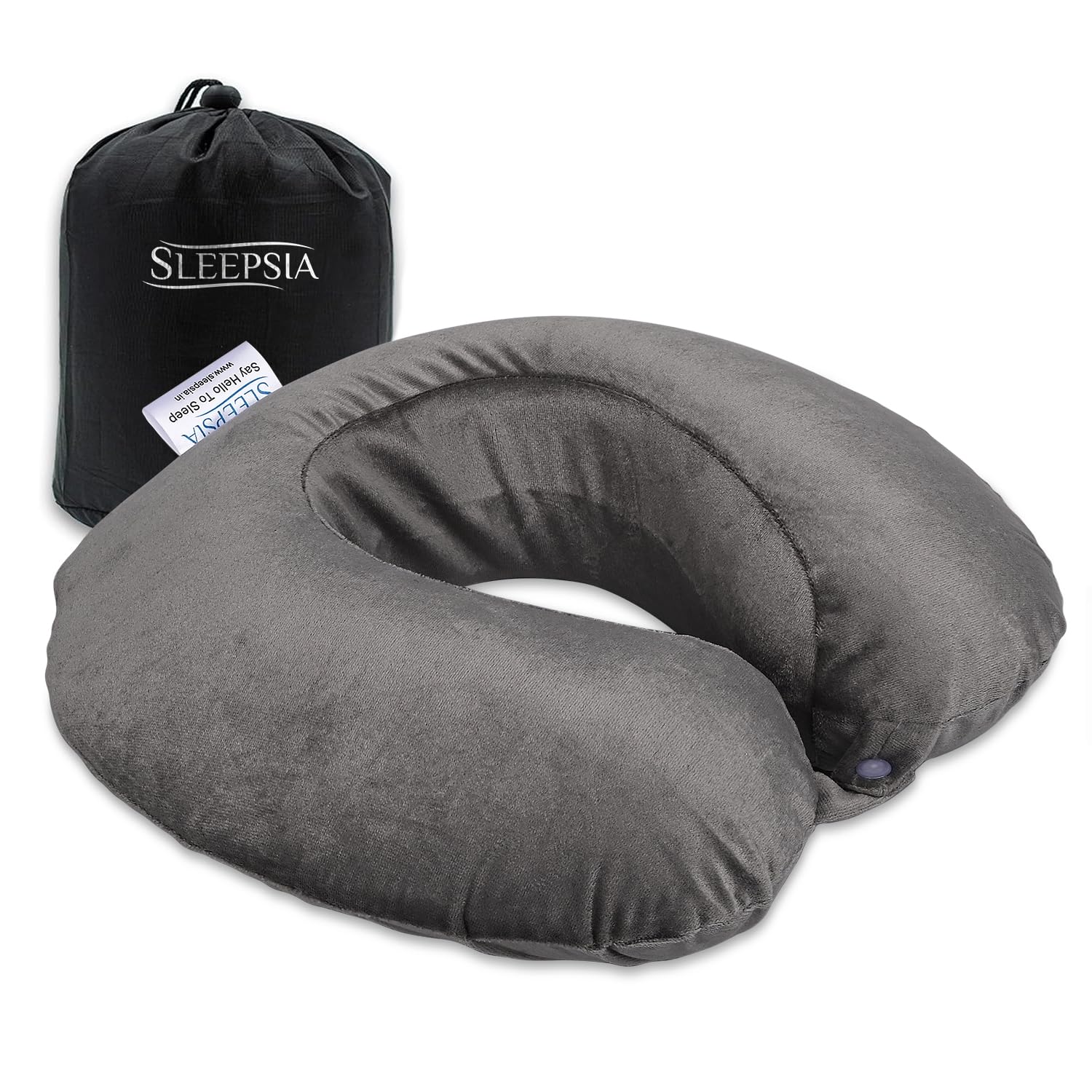Sleepsia Velvet Memory Foam Neck Travel Pillow (Grey, Pack of 1)