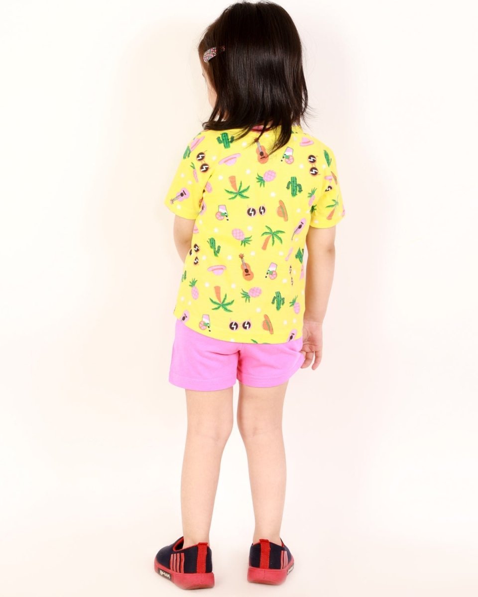 Tropical Print T-shirt with Shorts Girls Casual Set - KCW-TRPBS-6-12