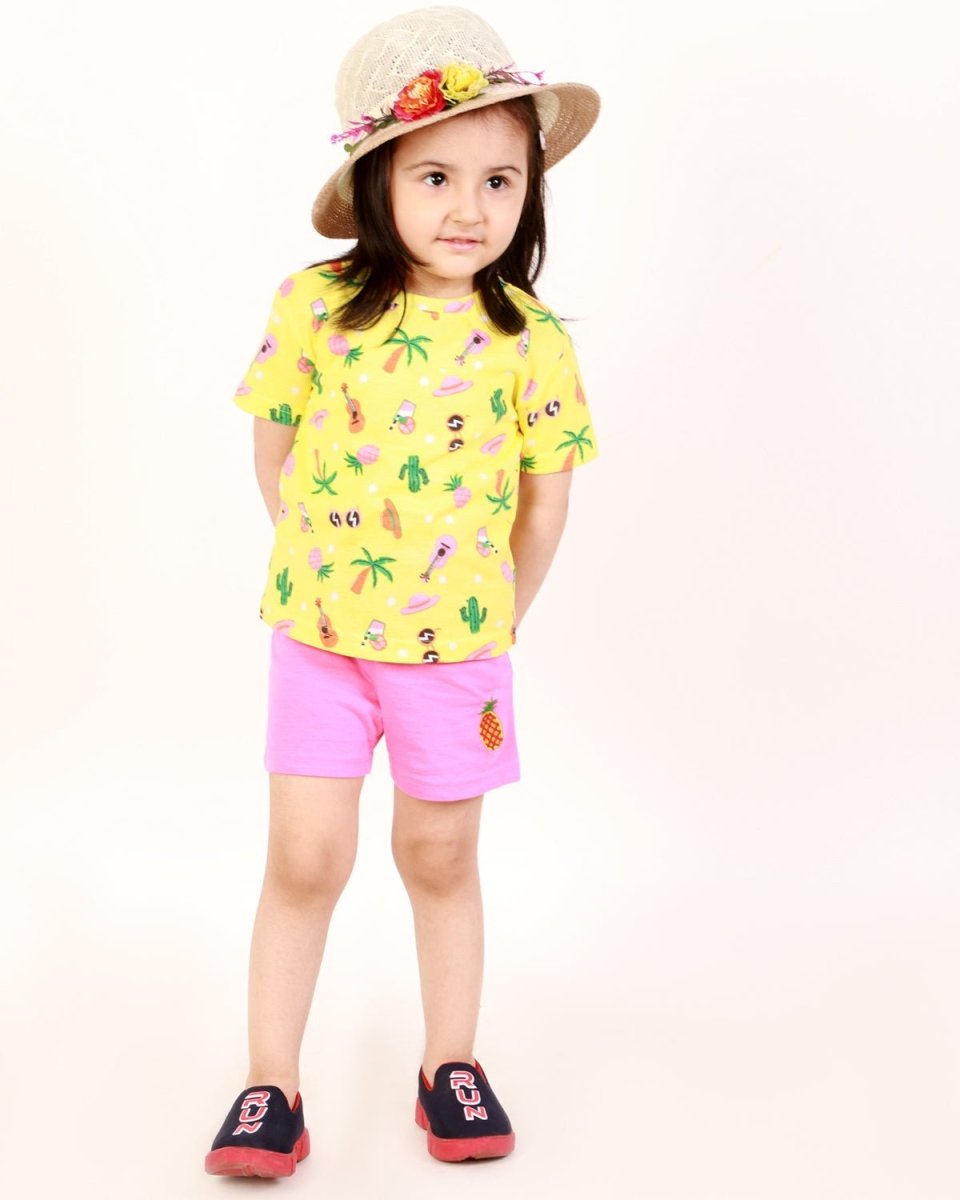 Tropical Print T-shirt with Shorts Girls Casual Set - KCW-TRPBS-6-12