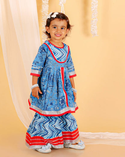 True Blue Girls Anarkali Kurta Sharara Set - KES-SC-OBG-0-6