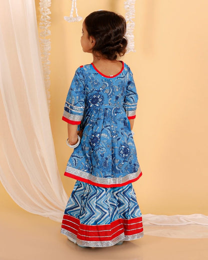 True Blue Girls Anarkali Kurta Sharara Set - KES-SC-OBG-0-6