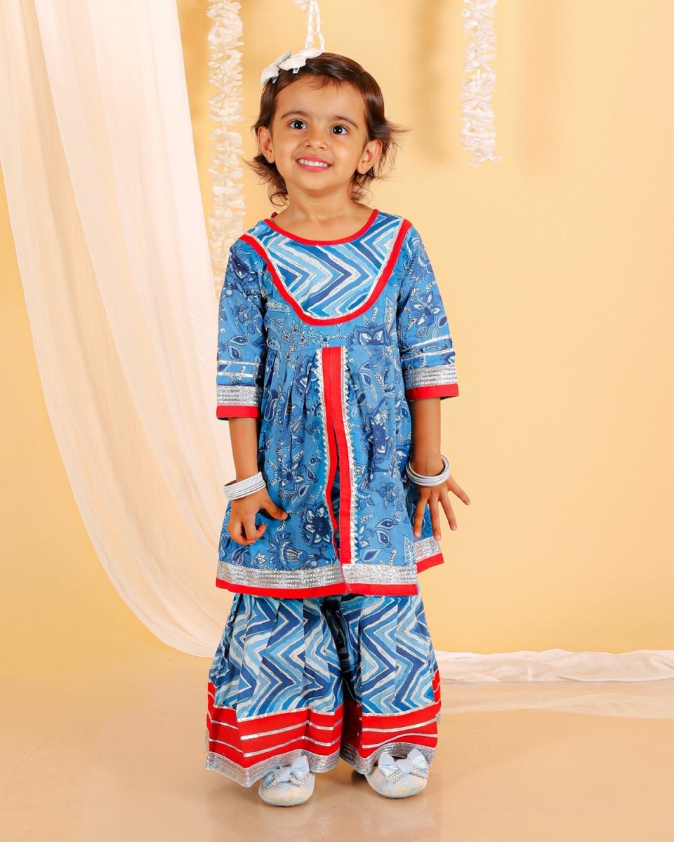 True Blue Girls Anarkali Kurta Sharara Set - KES-SC-OBG-0-6