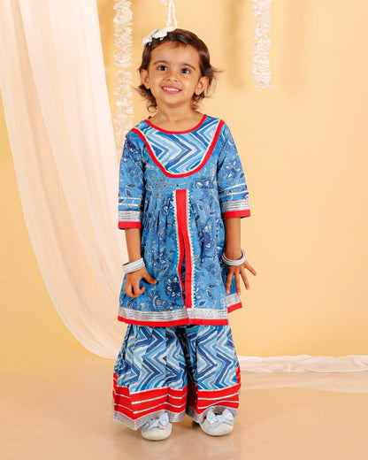 True Blue Girls Anarkali Kurta Sharara Set - KES-SC-OBG-0-6