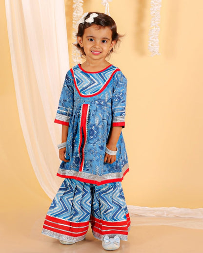 True Blue Girls Anarkali Kurta Sharara Set - KES-SC-OBG-0-6