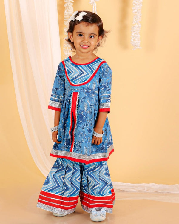 True Blue Girls Anarkali Kurta Sharara Set - KES-SC-OBG-0-6
