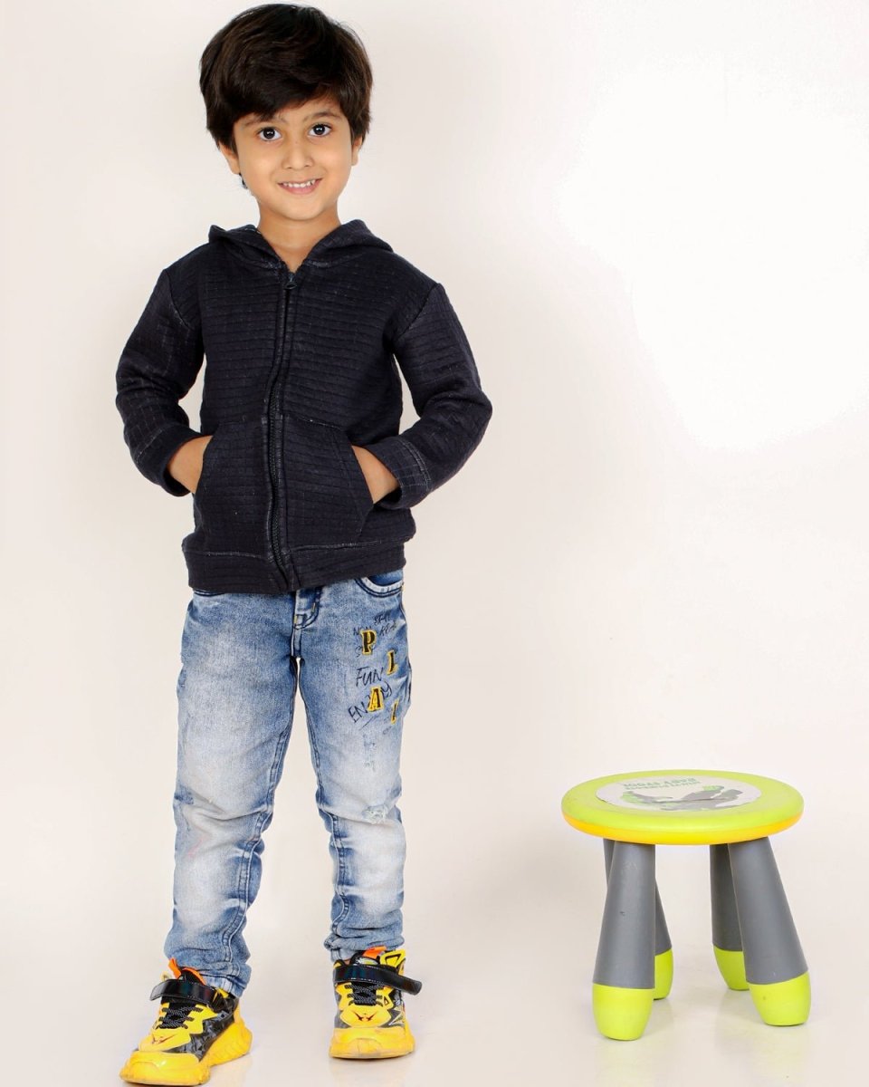 True Navy Quilted Kids Unisex Zipper Jacket - ZPJK-BLQLT-1-2