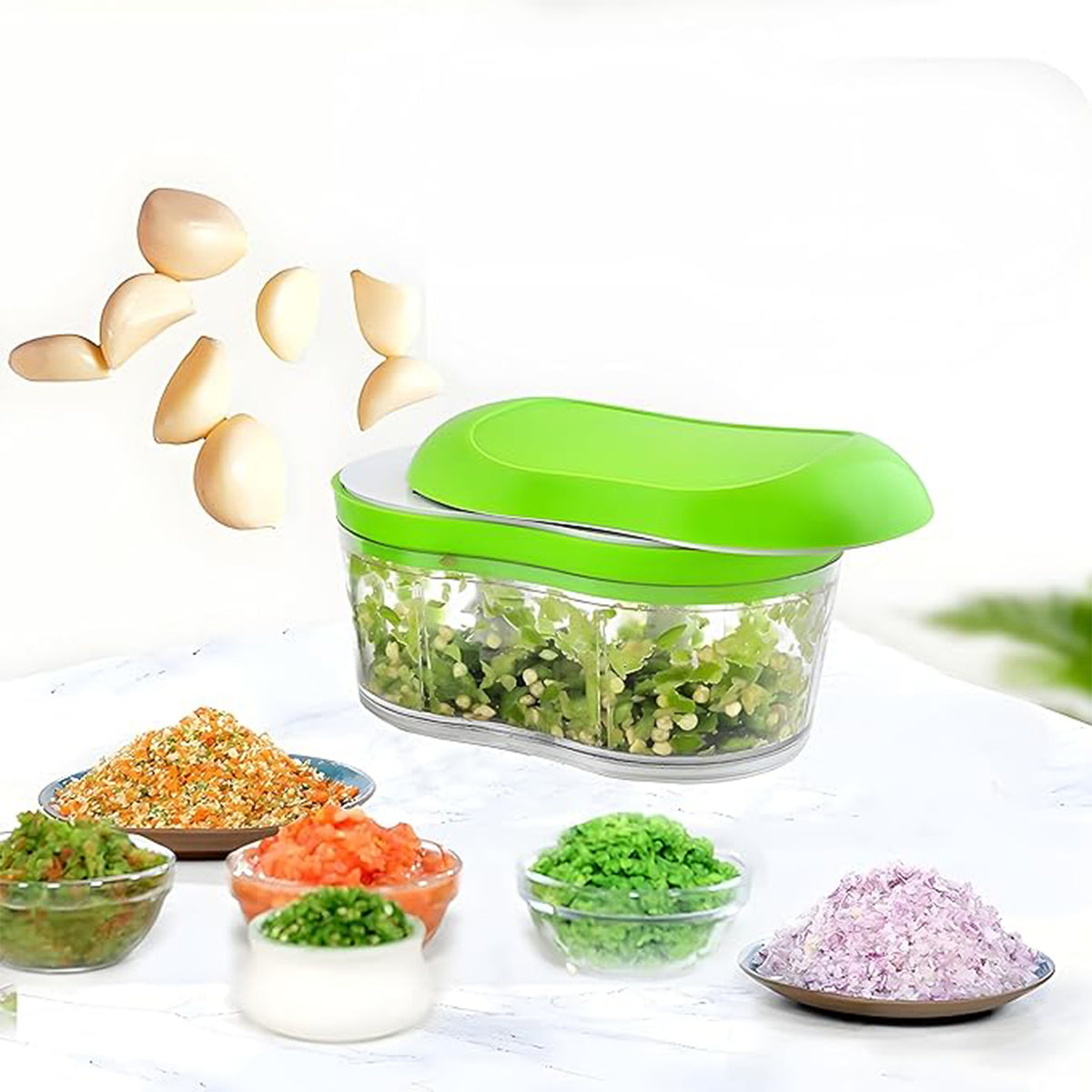 Manual Hand Push Garlic Cutter & Vegetable Chopper for Multi-Blade Mini Food Chopper with Transparent Container  (1 Pc)