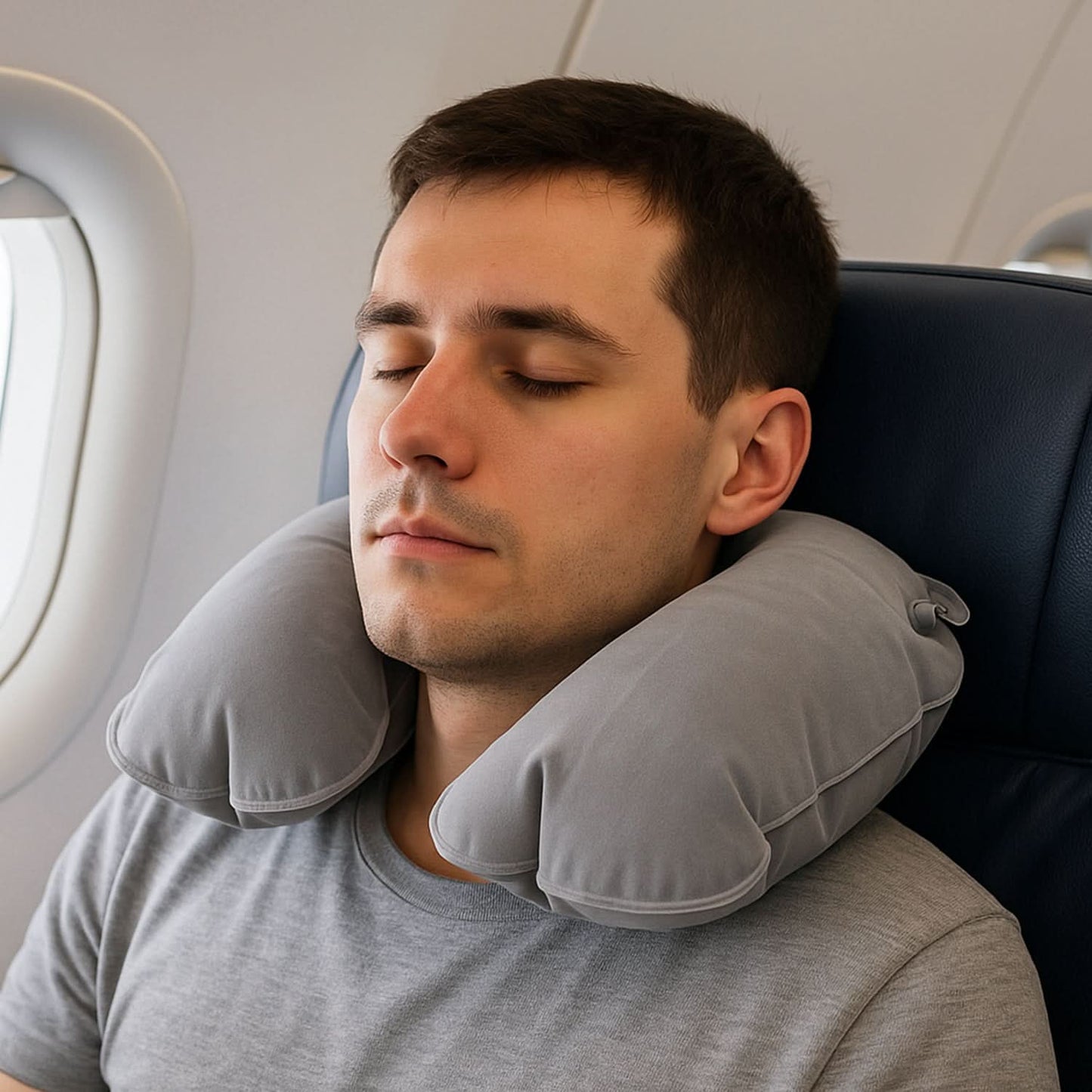 Inflatable U-Shape Travel Pillow – Foldable Neck Cushion for Trips