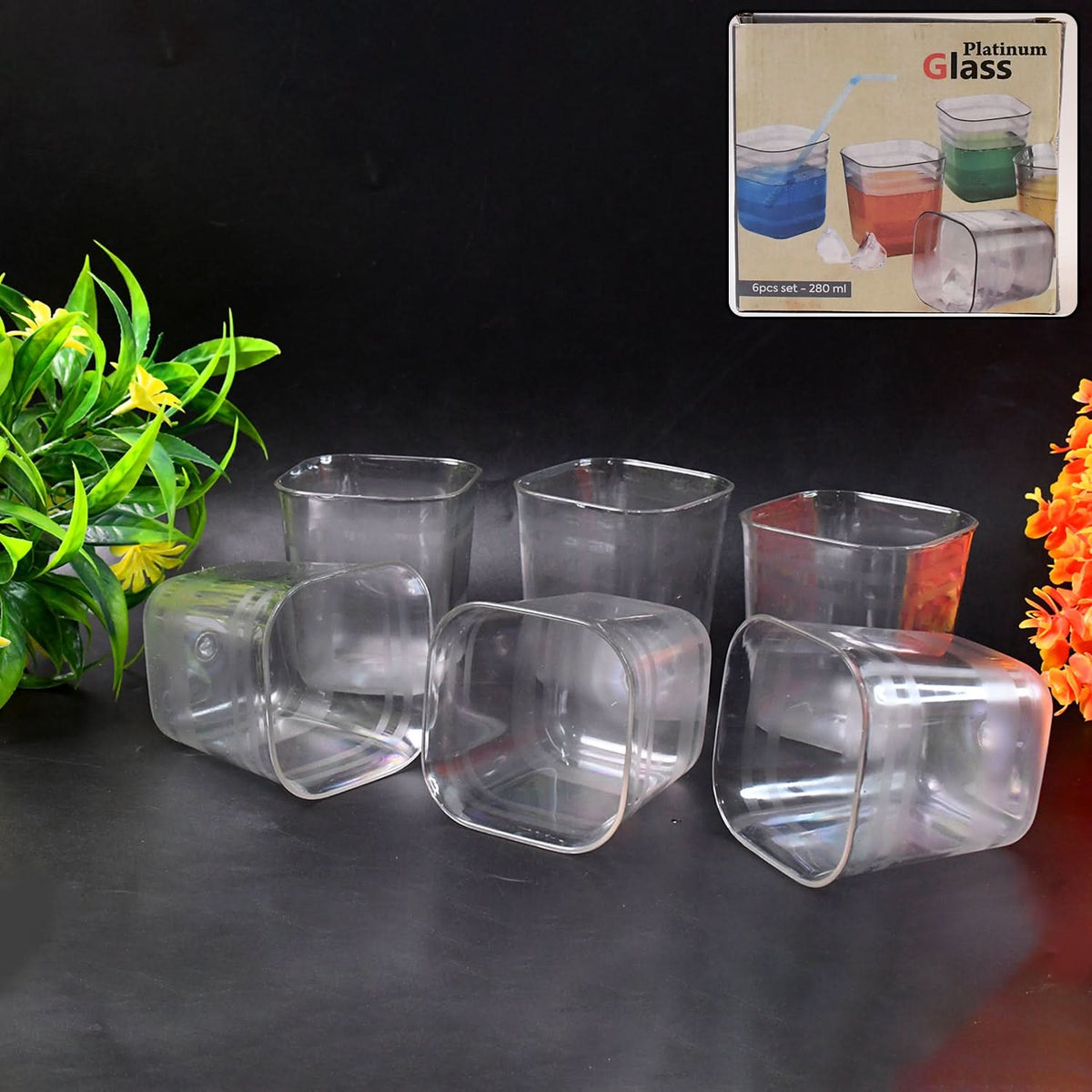 6-Piece Transparent Diamond Glass Set – Medium Size for Water, Juice & More HP DD