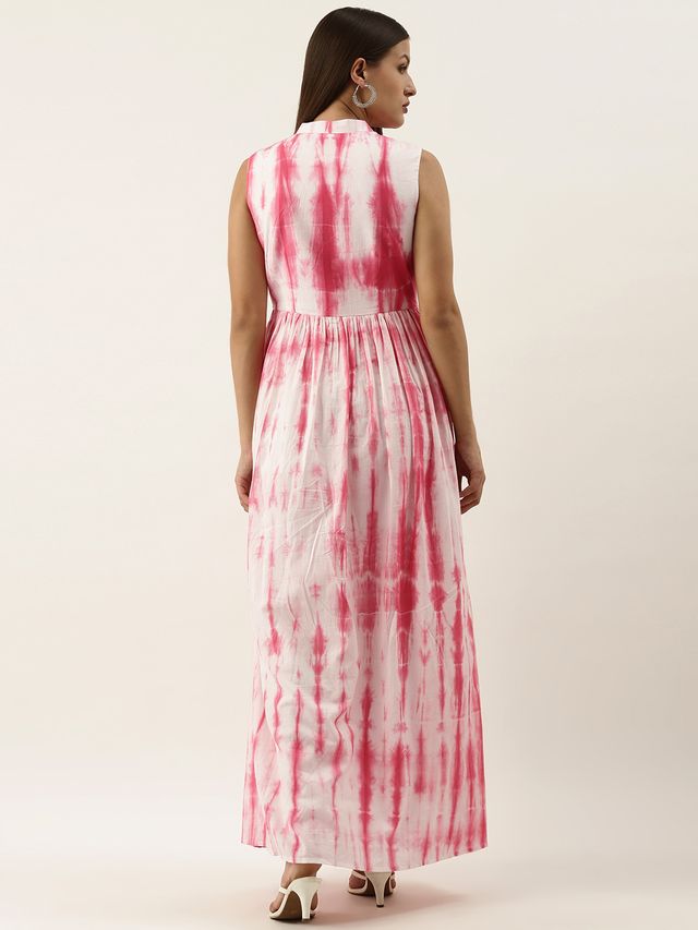 Bollywood Vogue Ready To Wear Pink Tie N Dye Gathered Flare Dress