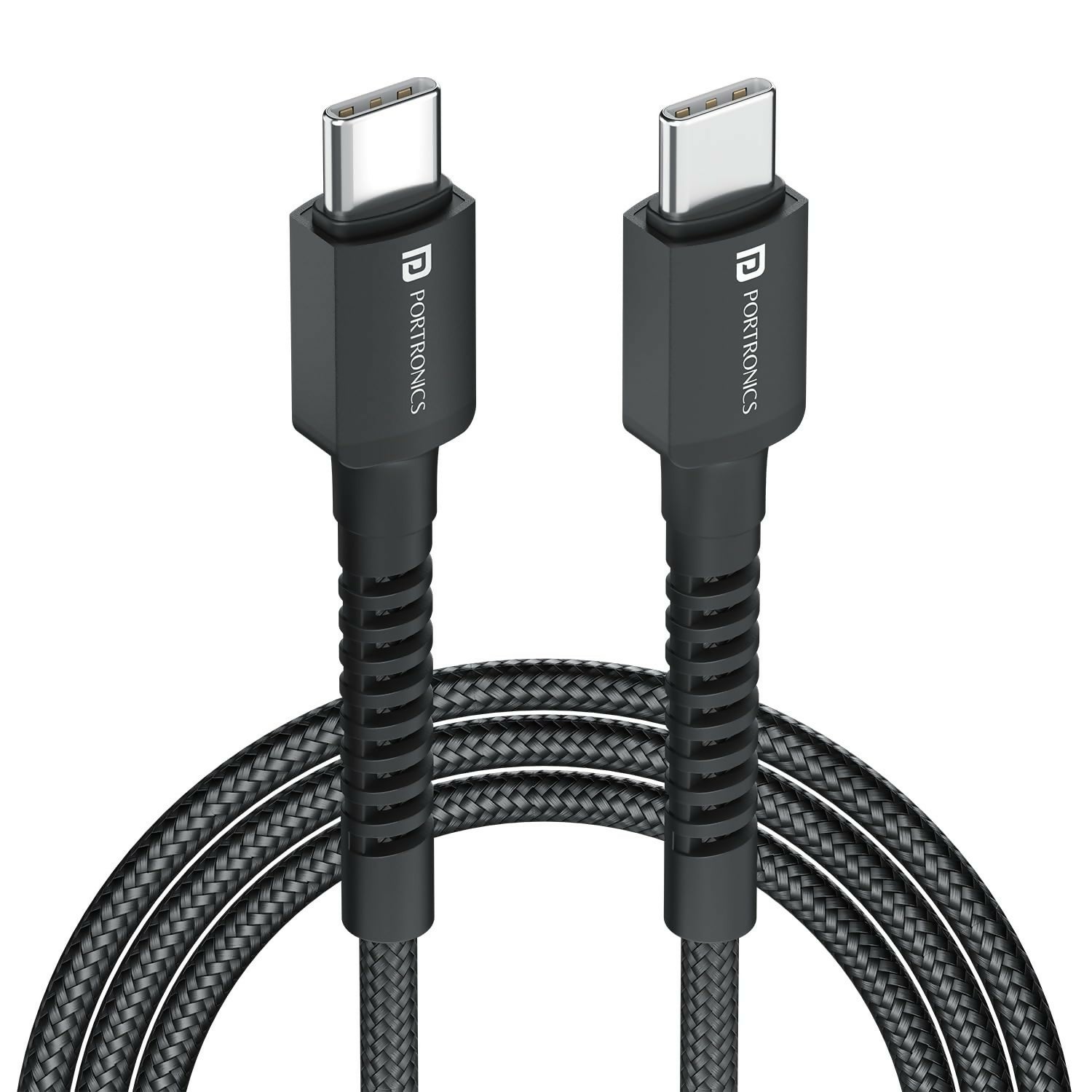 Portronics Konnect X 60W Unbreakable Nylon Braided Cable, 2M Fast Charging Cable For iPhone 15 Series, iPad, Samsung Galaxy (Black) Halfpe Deals