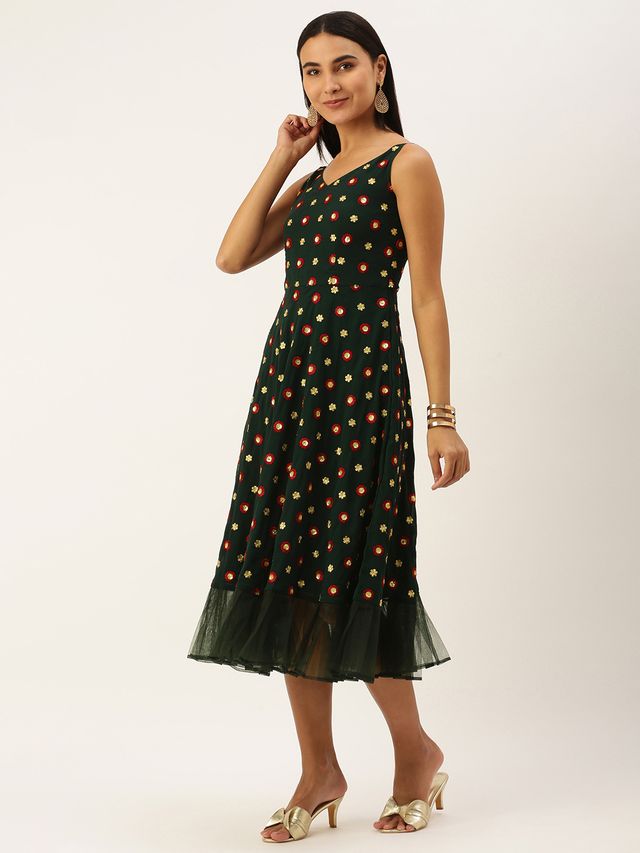 Bollywood Vogue Ready To Wear Green Georgette Embroidered Dress