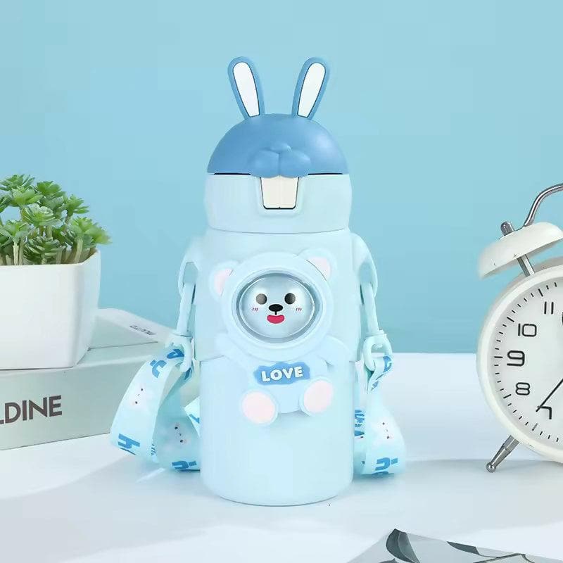 Wk-Cartoon Shape Kids Vacuum Water Bottle 500 ML(Blue) - HalfPe