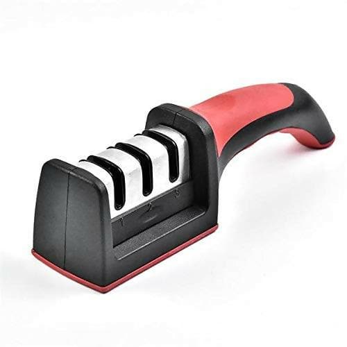 Manual Knife Sharpener 3 Stage Sharpening Tool for Ceramic Knife and Steel Knives (Black&Red) - HalfPe