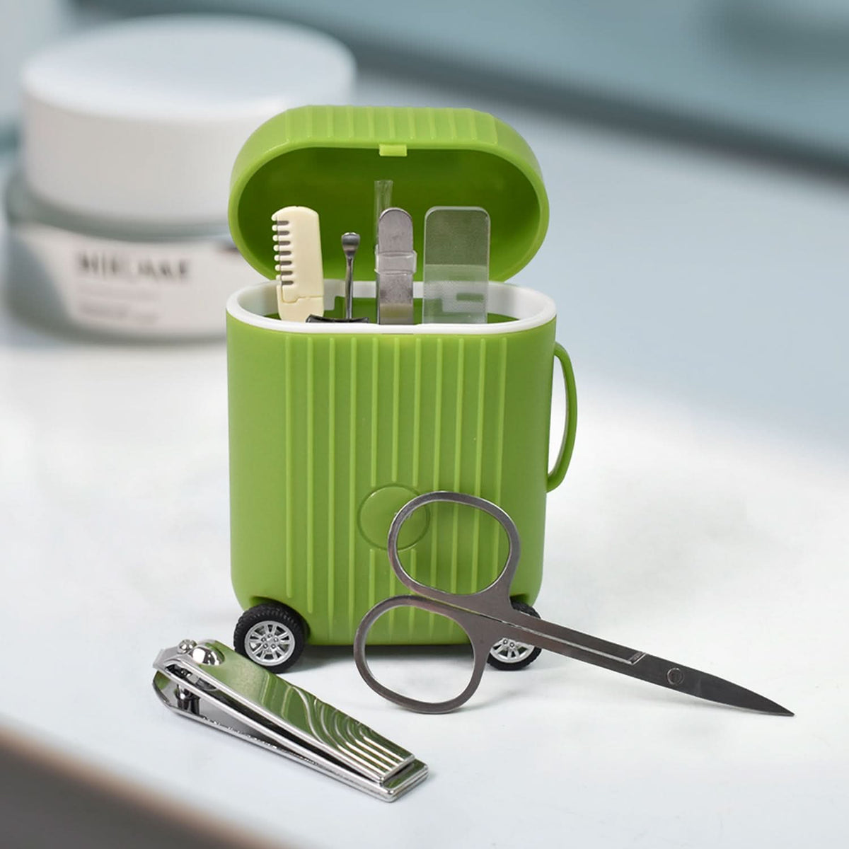 Manicure Kit Pedicure Tools For Feet Nail Clipper (8 Pcs Set  With Mini 4 Wheel Suitcase Trolley) HP DD