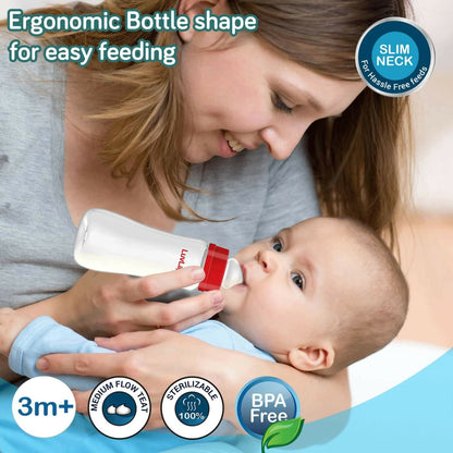 Luvlap Anti-Colic Slim/Regular Neck Essential Baby Feeding Bottle (250ml Pack Of 2 )Bpa Free