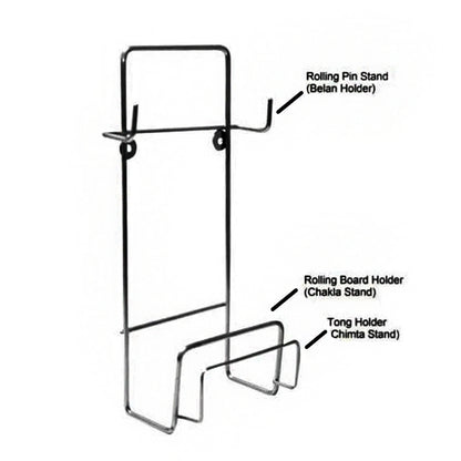 Chakla Belan Chimta Stand Rolling Pin Board Tong Holder Silver Stainless Steel Multi-purpose Rack For Kitchen (1 Pc )