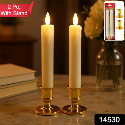Set of 2 LED Flameless Taper Candles – Realistic Flickering Electronic Candle Lights for Home Décor