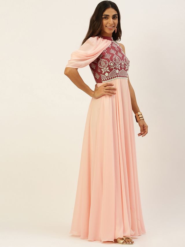 Bollywood Vogue Ready To Wear Peach N Mauve Halter Neck Gown