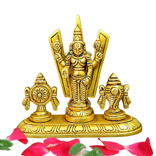 Brass Small Shanku Chakram Stand with Tirupati Balaji Idol - HalfPe