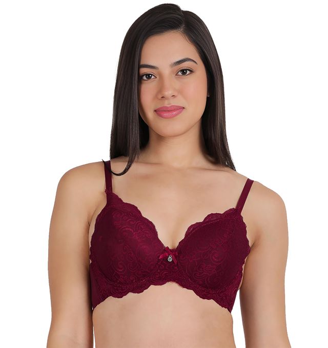 Susie 3/4th Coverage Persian Red Fully Lace Cup Adjustable Detachable Padded Wired Bra