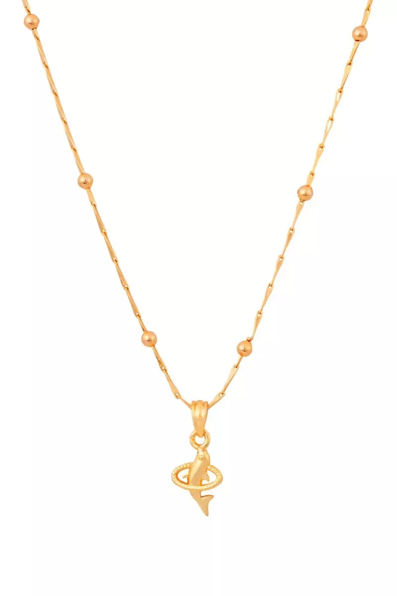 Ethnic Fish Design Pendant Chain for Women - Gold,18 Inch SUPER