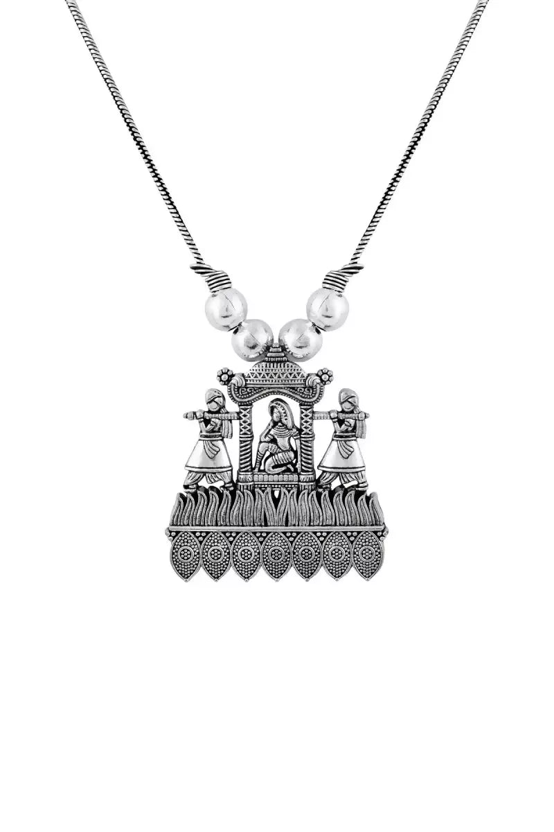 Traditional Temple Pendant (Palki) Necklace for Girls & Women - Silver,22 Inch SUPER