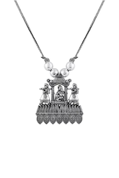 Traditional Temple Pendant (Palki) Necklace for Girls & Women - Silver,22 Inch SUPER