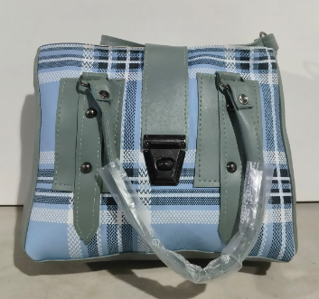 Plaid Handbag with Leather Straps Modern Style Collection (Blue, TPT) NATIONALBAGS & BELTS