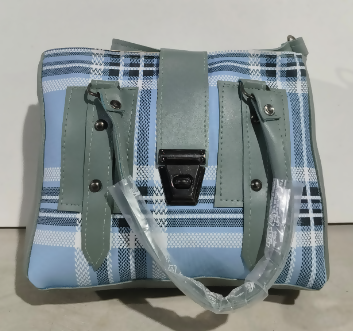 Plaid Handbag with Leather Straps Modern Style Collection (Blue, TPT)