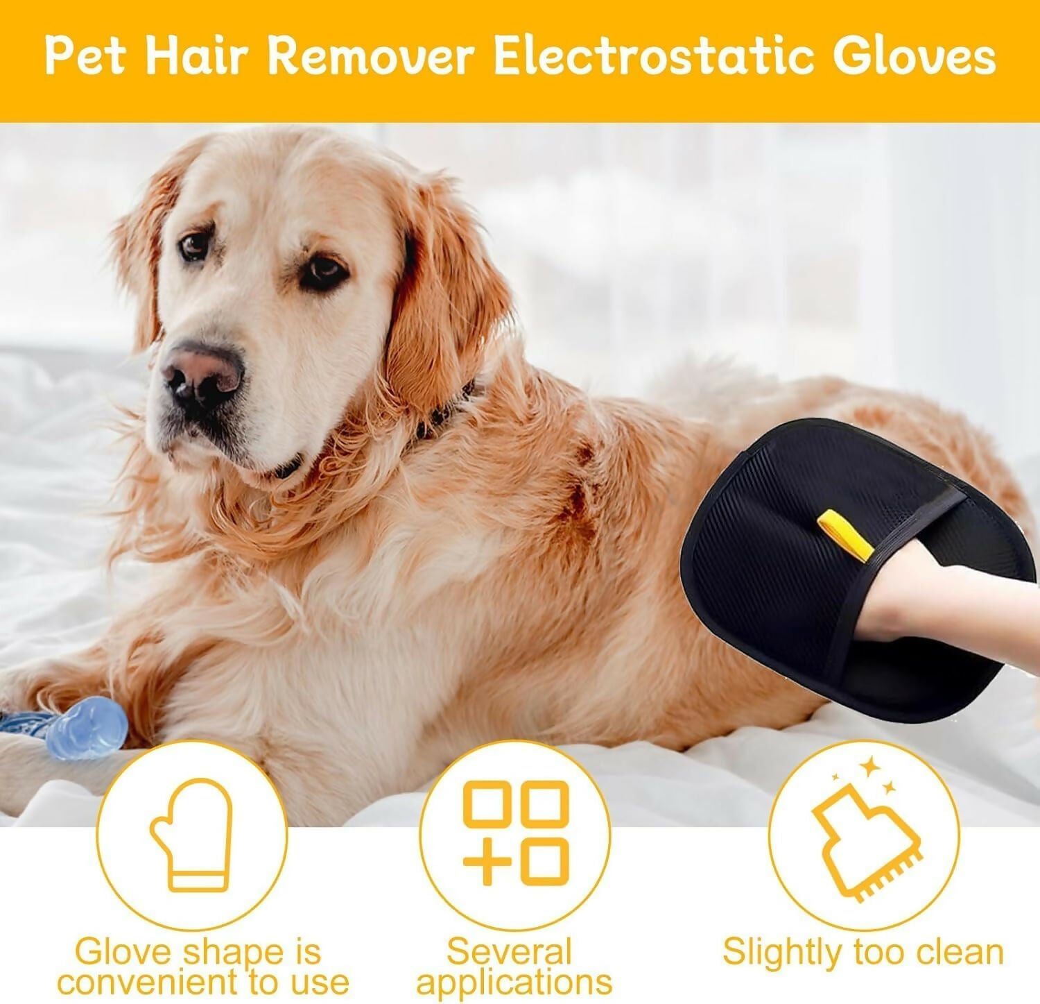 Upgraded Electrostatic Pet Hair Remover Gloves Reusable Cat & Dog Hair Removal Tool for Furniture, Couch, Carpet & Curtains Gentle Grooming Glove for Pets (Pack of 1)