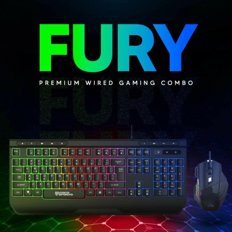 Cocount Fury Gaming Keyboard Mouse Combo, Rainbow Backlighting, 19 AntiGhosting Keys - HalfPe