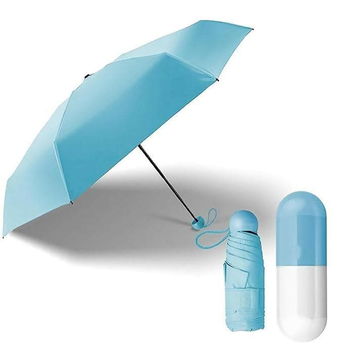 Ultra Lightweight Easy to Carry Coated 4-Fold Travel Mini Foldable Capsule Umbrella (Sky blue) - HalfPe