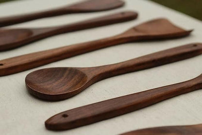 Wood Chop Sheesham Wood Serving Spoons Spatula for Non Stick Cookware (Set of 6) - HalfPe