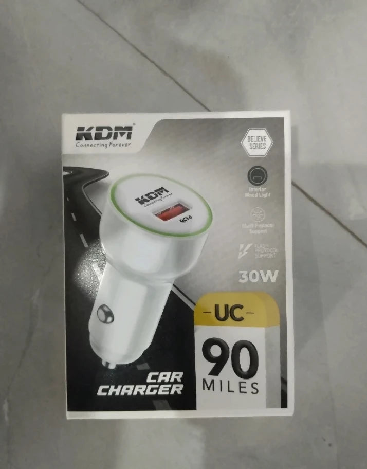 KDM – UC90 Miles Car Charger 30W power via a USB port (Multicolors)