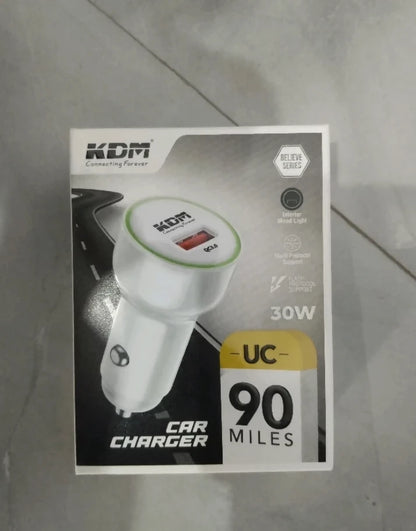 KDM – UC90 Miles Car Charger 30W power via a USB port (Multicolors)