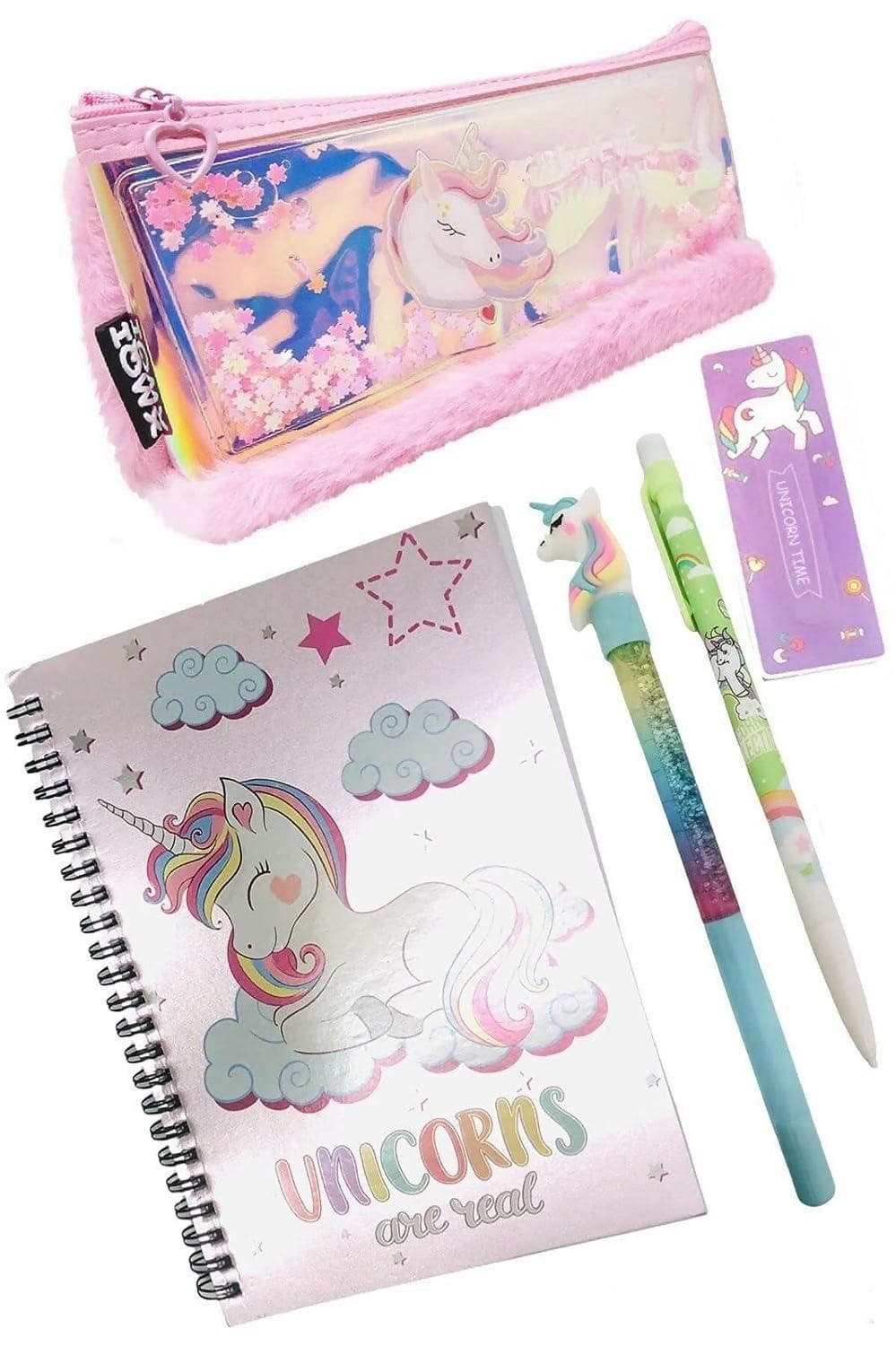 Unicorn Holographic Diary , Lava Pen , Water Pouch , Pencil , Bookmark - HalfPe