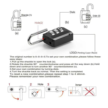 3 Dial Lock Combination Padlock