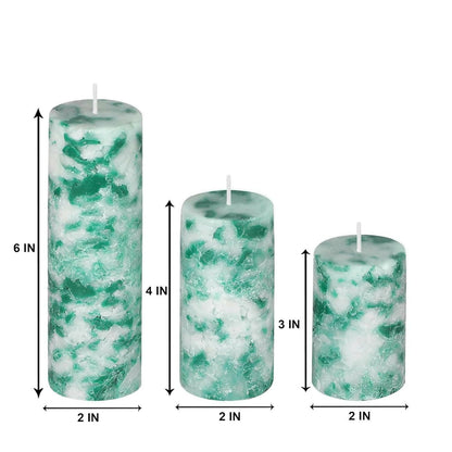 PROSPERRO LUMO Paraffin Wax By Parkash Candles Set Of 3 Fragrance Pillar Candles Marble Finish (Green Apple) - HalfPe