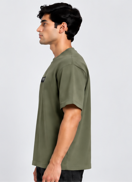 HUSTLE Essentials Men's Crew Neck Oversized T-Shirt – Slightly Greenish Olive(Oversized size)