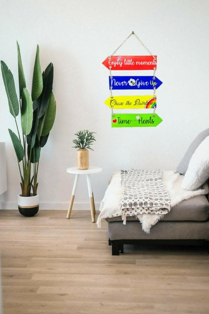 Wall Hanging Quote Wooden Art Decoration Enjoy Little Moments (Multicolour) - HalfPe