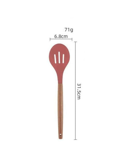 P-Plus International Silicone Cooking Spoon BPA Free 480°F Heat-Resistant Rubber Non-Stick Slotted Spoon for Mixing (pack of 2 , Red) - HalfPe