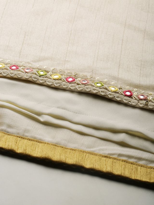 Bollywood Vogue Ready To Wear Beige N Yellow Embroidered Pleated Dress